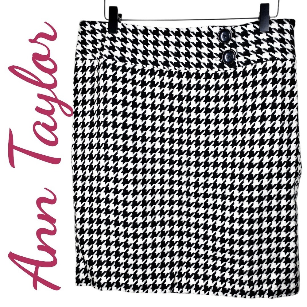 NWOT Ann‎ Taylor Houndstooth Pencil Skirt Black White Classic Business Size 8
